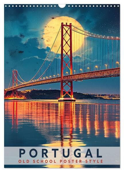 Portugal - Old School Poster Style (Wandkalender 2026 DIN A3 hoch), CALVENDO Monatskalender