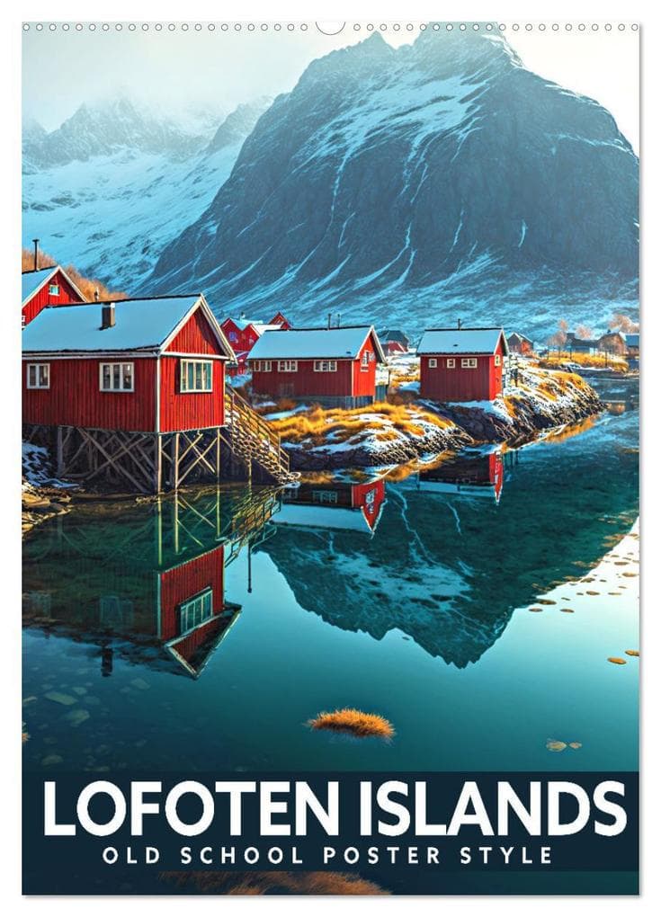 Lofoten Islands - Old School Poster Style (Wall Calendar 2026 DIN A2 portrait), CALVENDO 12 Month Wall Calendar