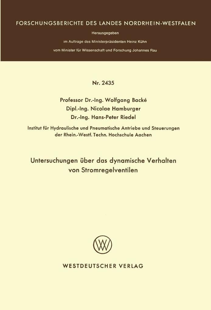 Untersuchungen über das dynamische Verhalten von Stromregelventilen