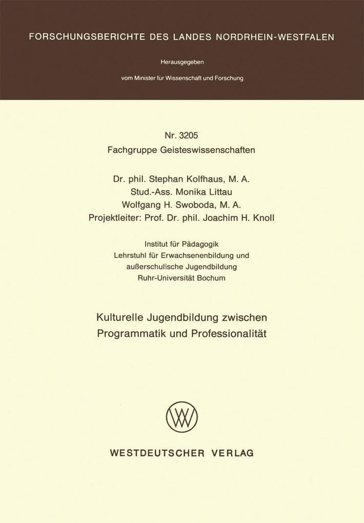 Kulturelle Jugendbildung zwischen Programmatik und Professionalität