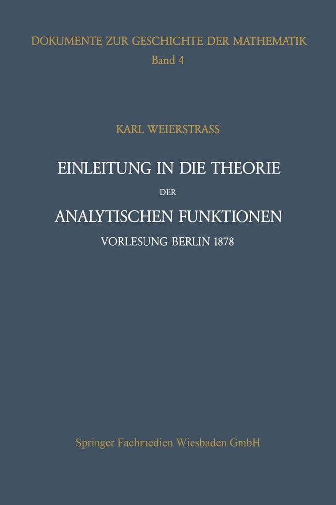 Einleitung in die Theorie der analytischen Funktionen