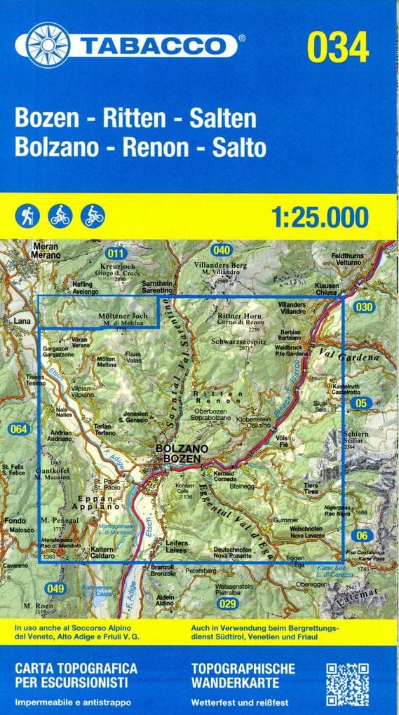 Tabacco Wandern Bozen-Ritten-Salten-Bolzano-Renon-Salto 1 : 25 000
