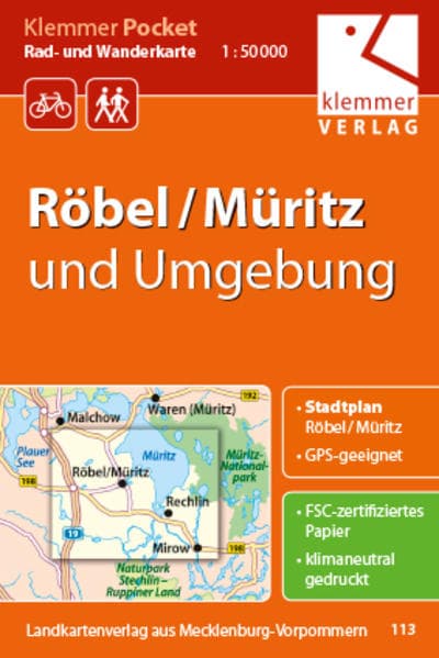 Klemmer Pocket Rad- und Wanderkarte Röbel/Müritz und Umgebung 1:50 000