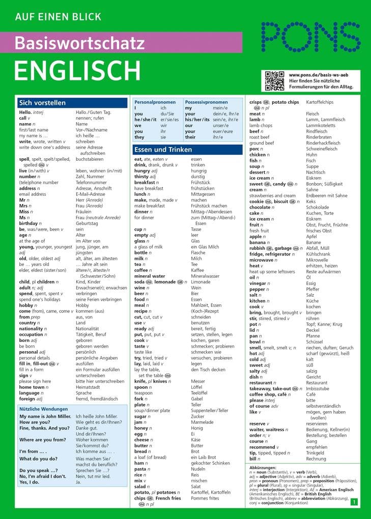 PONS Basiswortschatz auf einen Blick Englisch