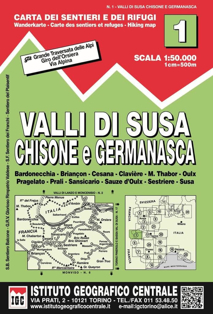 IGC Italien 1 : 50 000 Wanderkarte 01 Valli di Susa, Chisone e Germanasca
