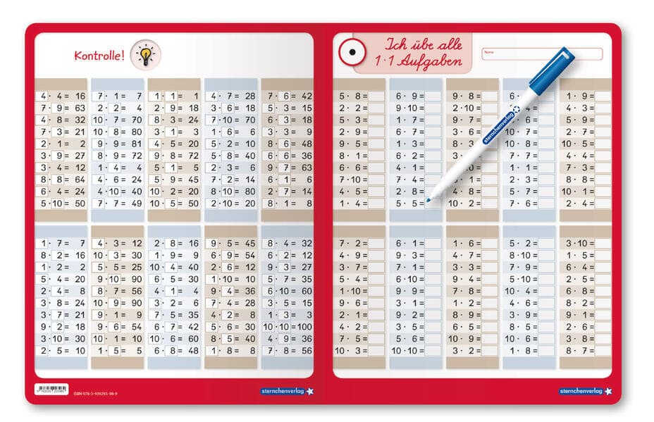 Ich übe alle 1x1 Aufgaben mit Stift