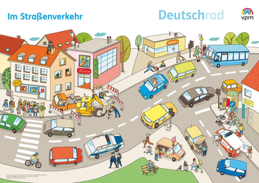 Deutschrad 1/2. Poster Wimmelbilder Klasse 1+2