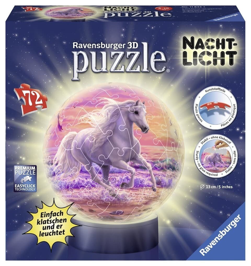 Pferde am Strand, Nachtlicht 3D Puzzle-Ball 72 Teile