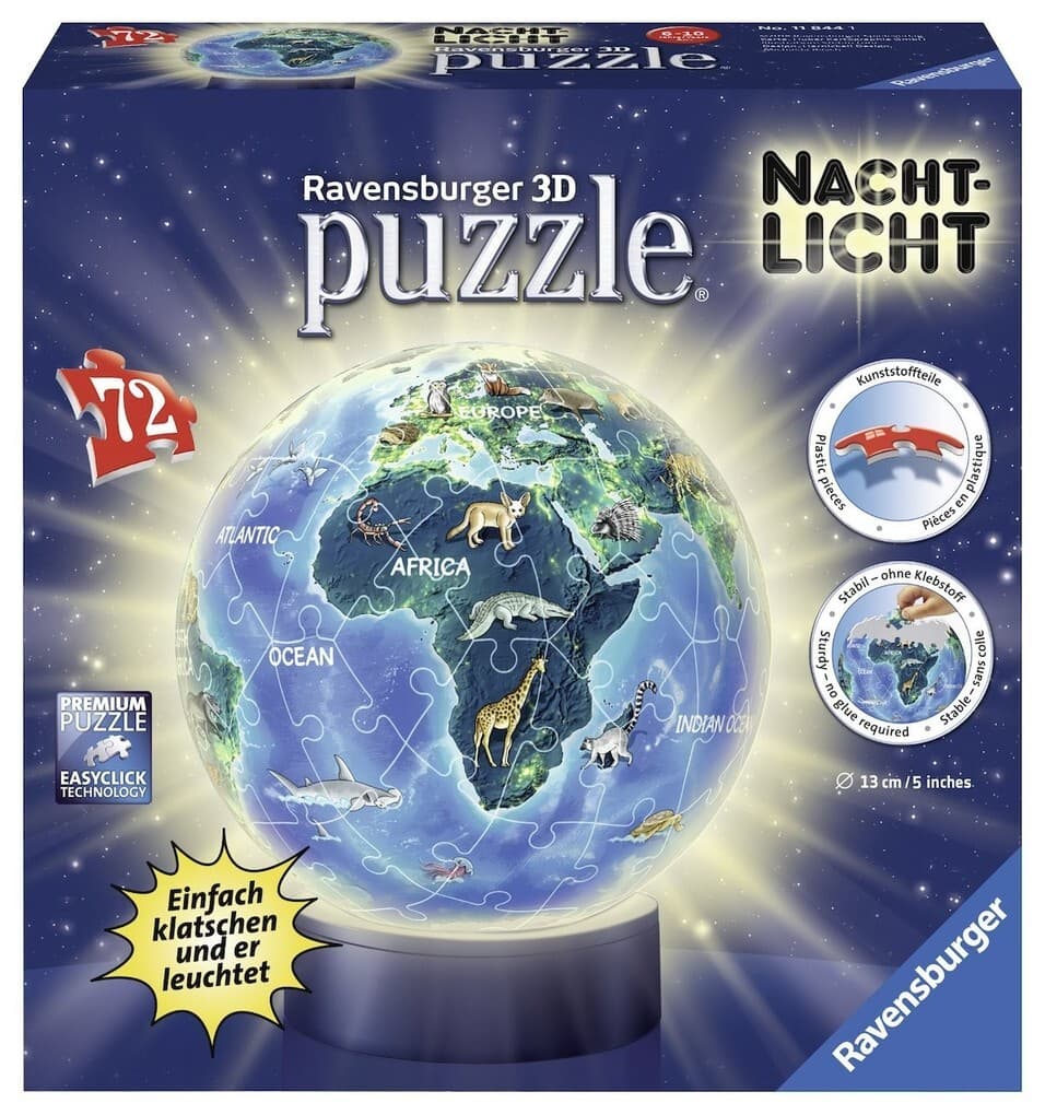Erde im Nachtdesign, Nachtlicht 3D Puzzle-Ball 72 Teile