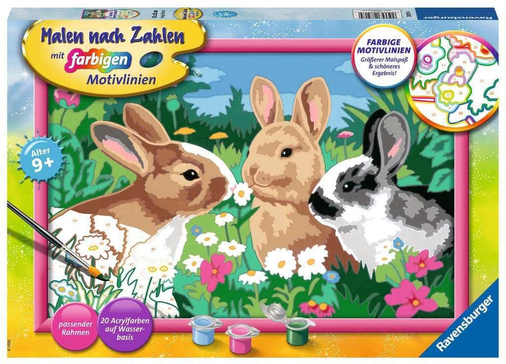 Ravensburger Malen nach Zahlen 28517 - Putzige Häschen - Kinder ab 9 Jahren