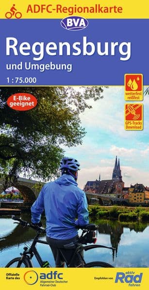 ADFC-Regionalkarte Regensburg und Umgebung, 1:75.000, mit Tagestourenvorschlägen, reiß- und wetterfest, E-Bike-geeignet, GPS-Tracks Download