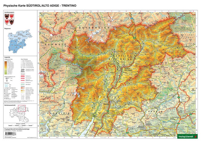 Schreibtischunterlage DUO, Schulhandkarte Südtirol-Trentino 1:450.000