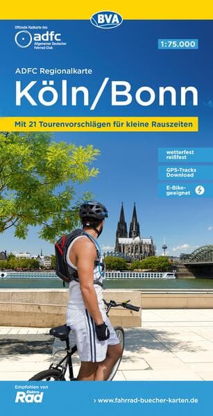 ADFC-Regionalkarte Köln/Bonn, 1:75.000, mit Tagestourenvorschlägen, reiß- und wetterfest, E-Bike-geeignet, mit Knotenpunkten, GPS-Tracks-Download