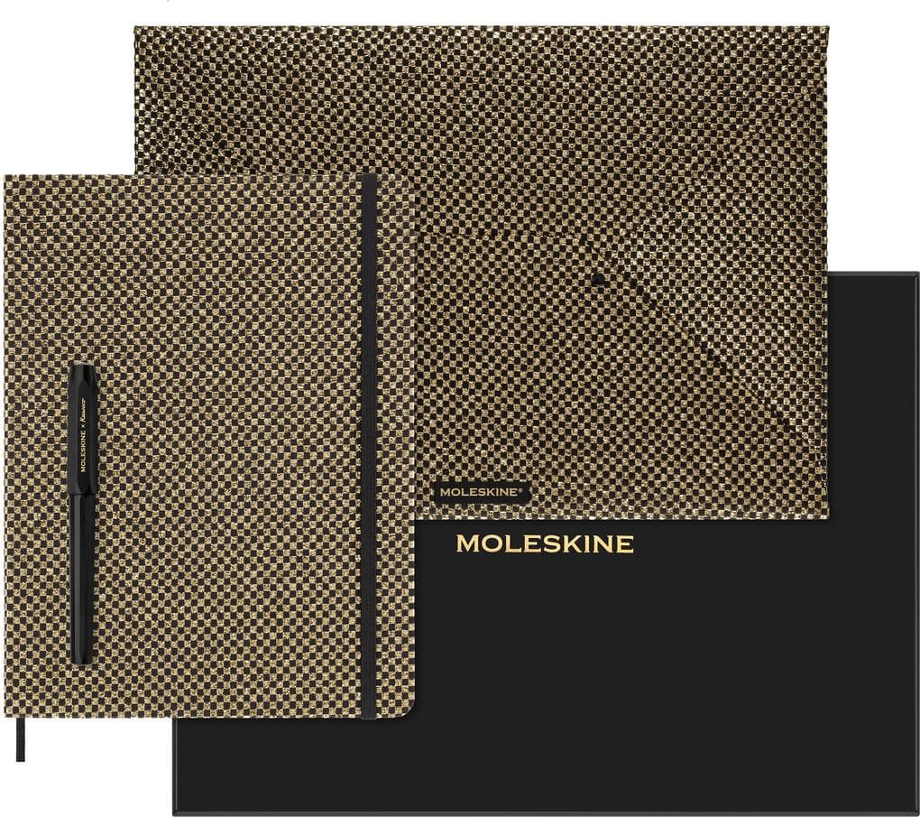 Moleskine Shine Sammlerbox: undatierter Wochenkalender Gold Umschlag Kaweco Füllfederhalter schwarz