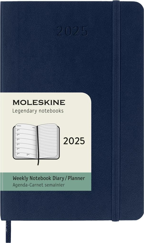 Moleskine 12 Monate Wochen Notizkalender 2025, Pocket/A6, 1 Wo = 1 Seite, rechts linierte Seite, Weicher Einband, Saphir