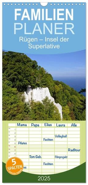 Familienplaner 2025 - Rügen Insel der Superlative mit 5 Spalten (Wandkalender, 21 x 45 cm) CALVENDO