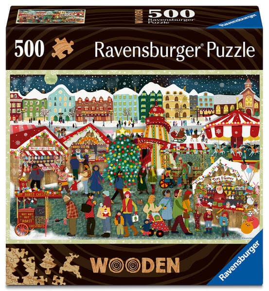 Ravensburger WOODEN Puzzle - Christmas Market - 500 Teile Holzpuzzle mit stabilen, individuellen Puzzleteilen und 40 kleinen Whimsies, für Erwachsene und Kinder ab 14 Jahren