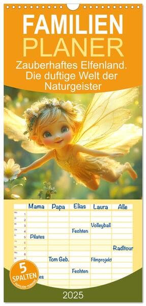 Familienplaner 2025 - Zauberhaftes Elfenland. Die duftige Welt der Naturgeister mit 5 Spalten (Wandkalender, 21 x 45 cm) CALVENDO