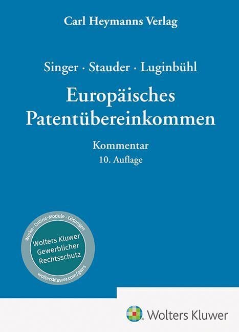 Singer / Stauder / Luginbühl, Europäisches Patentübereinkommen - Kommentar