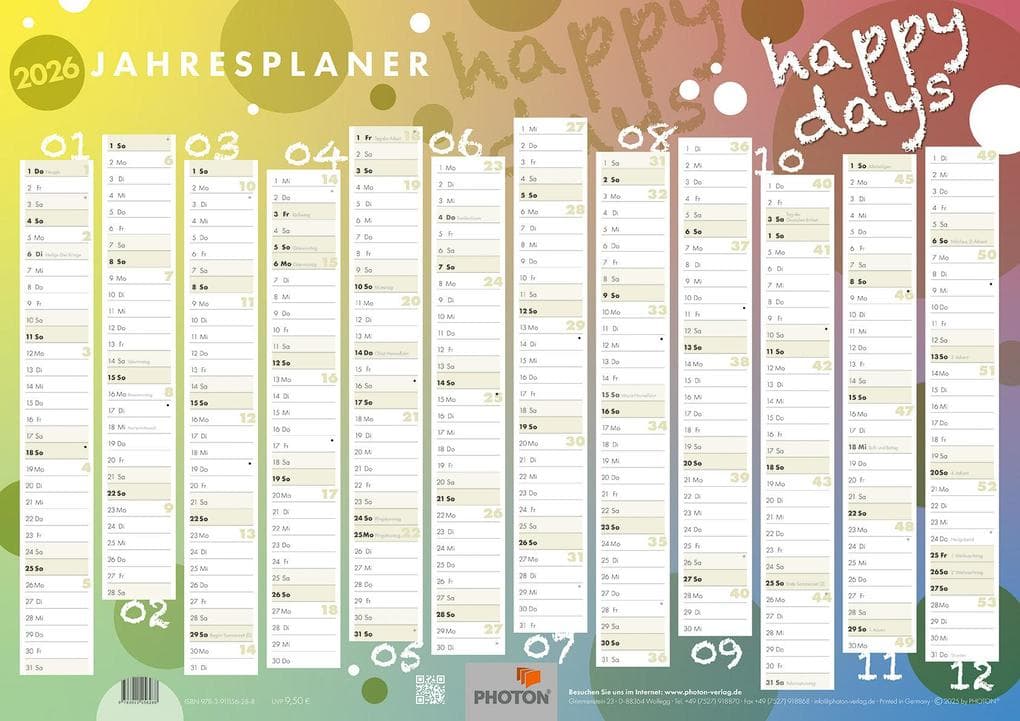 Jahresplaner "HAPPY DAYS" Kalender 2026