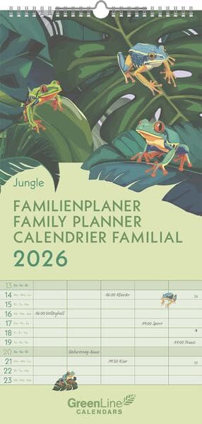 GreenLine Jungle 2026 Familienplaner - Wandkalender - Familien-Kalender - 22x45