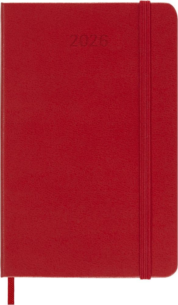 Moleskine 12 Monate Wochen Notizkalender 2026, Pocket/A6, 1 Wo = 1 Seite, rechts linierte Seite, Fester Einband, Scharlachrot