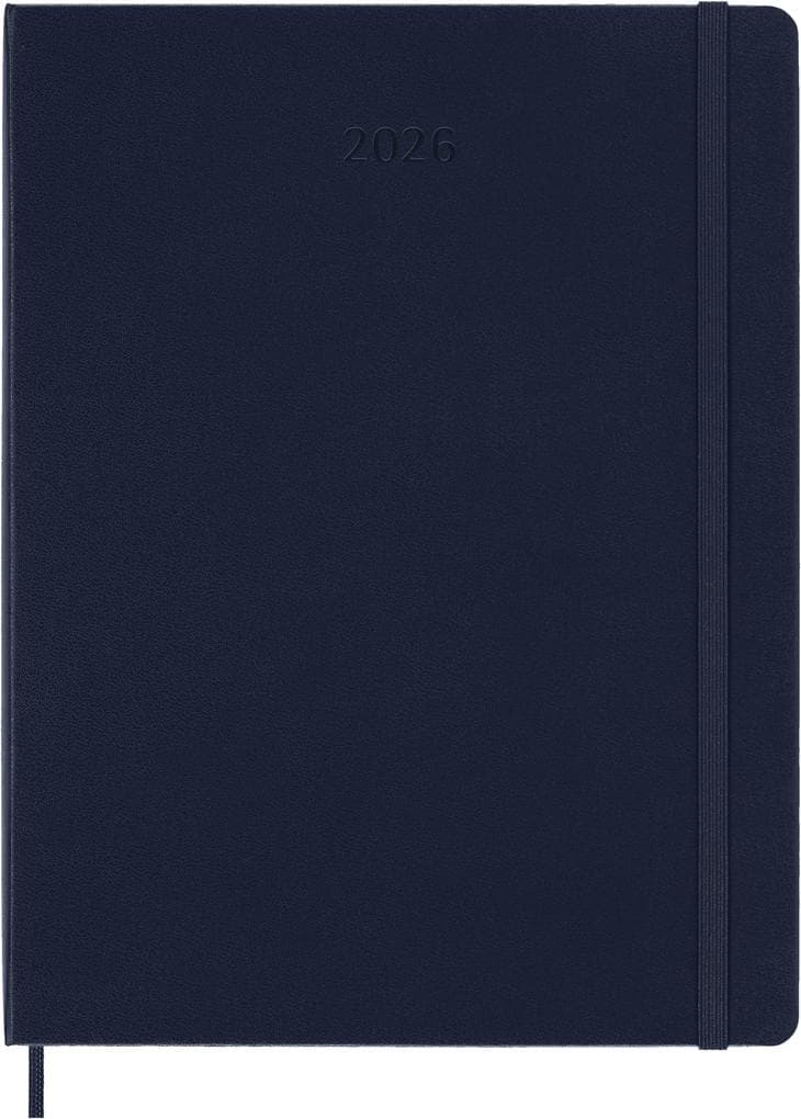 Moleskine 12 Monate Wochen Notizkalender 2026, XL, 1 Wo = 1 Seite, rechts linierte Seite, Fester Einband, Saphir
