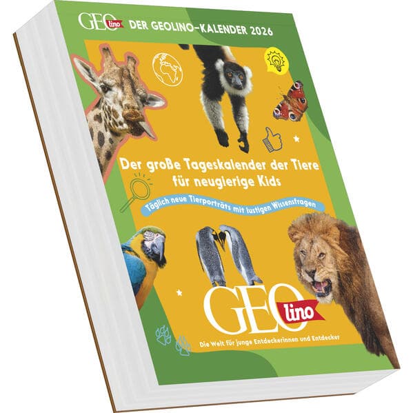 GEOlino - Der GEOlino-Kalender 2026 - Abreißkalender 12,5x16 cm, 365 spannende Tierporträts & kindgerechte Wissens-Fakten für Kinder ab 8 Jahren