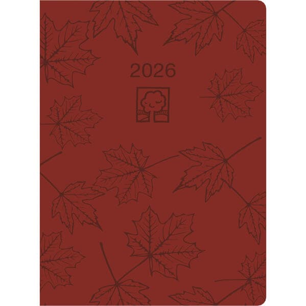 Taschenkalender rot 2026 - Bürokalender 10,2x14,2 - 1 Tag auf 1 Seite - robuster Kartoneinband - Stundeneinteilung 7-19 Uhr - Blauer Engel - 610-0711