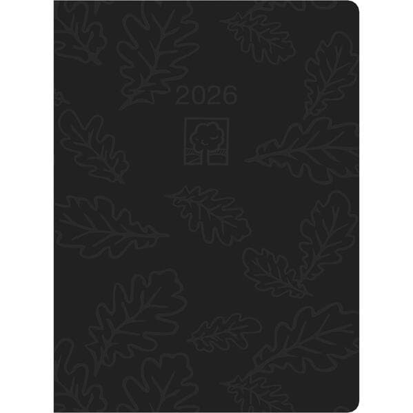 Taschenkalender anthrazit 2026 - Bürokalender 10,2x14,2 - 1 Tag auf 1 Seite - robuster Kartoneinband - Stundeneinteilung 7-19 Uhr - Blauer Engel - 610-0721