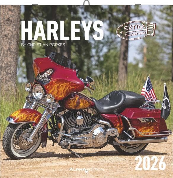 Harleys 2026 - Broschürenkalender 30x30 cm (30x60 geöffnet) - Kalender mit Platz für Notizen - Motorräder - Bildkalender - Wandplaner - Harley-Davidson