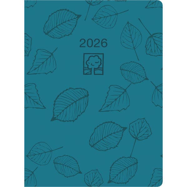 Taschenkalender türkis 2026 - Bürokalender 10,2x14,2 - 1 Tag auf 1 Seite - robuster Kartoneinband - Stundeneinteilung 7-19 Uhr - Blauer Engel - 610-0721