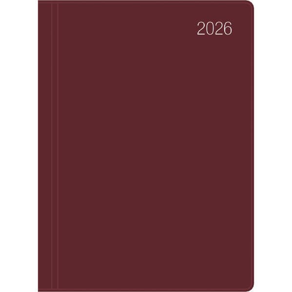 Taschenkalender bordeaux 2026 - Bürokalender 10,2x14,2 - 1 Tag auf 1 Seite - flexibler Kunststoffeinband - Stundeneinteilung 7 - 19 Uhr - 610-1011