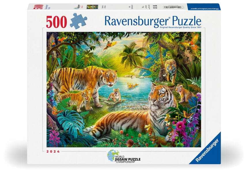 Erwachsenenpuzzle 500 Teile - Tigerfamilie in der Oase