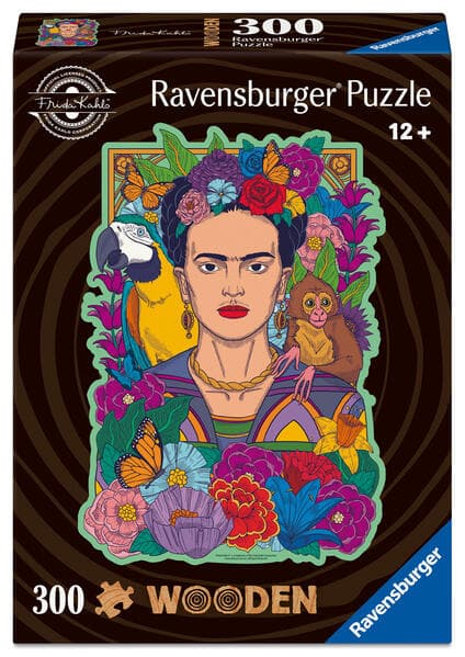 Ravensburger WOODEN Puzzle 12001540 - Frida Kahlo - 300 Teile konturgeformtes Holzpuzzle mit stabilen, individuellen Puzzleteilen und 25 Whimsies, für Kunstfreunde und Frida Kahlo Fans ab 12 Jahren
