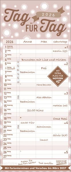 Premium Familientimer Tag für Tag 2026