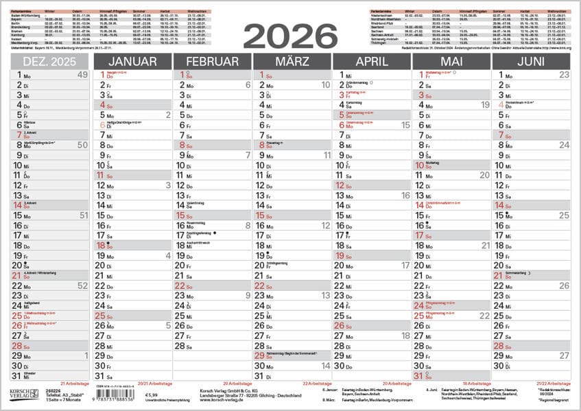Tafelkalender A3 "Stabil" 2026
