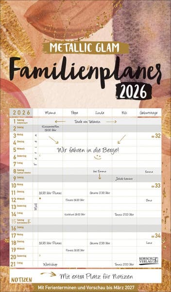 Familienplaner Metallic Glam 2026