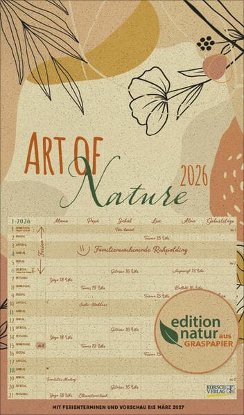 Familienplaner Art of Nature aus Graspapier 2026