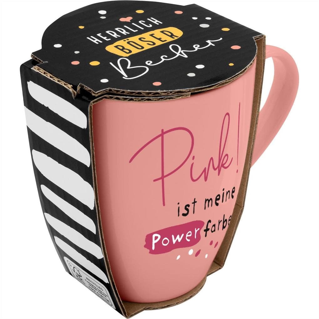 Tasse mit Motivdruck "Pink ist meine POWER farbe", mit Banderole