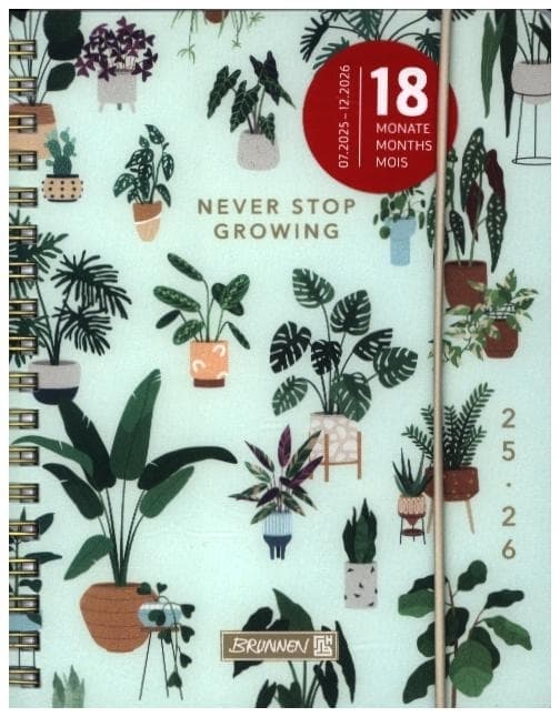 BRUNNEN Schülerkalender (2025/2026) "Little Plants", 2 Seiten = 1 Woche, A6, 208 Seiten, PP-Umschlag, mehrfarbig