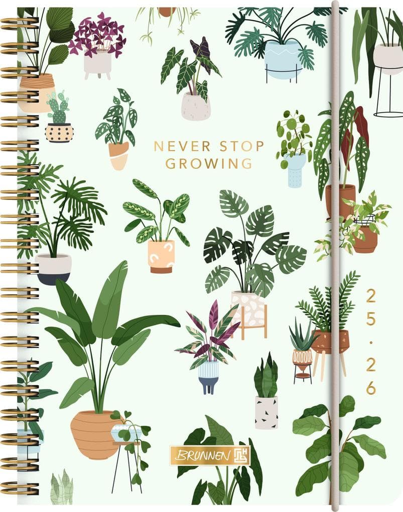BRUNNEN Schülerkalender (2025/2026) "Little Plants", 2 Seiten = 1 Woche, A6, 208 Seiten, PP-Umschlag, mehrfarbig