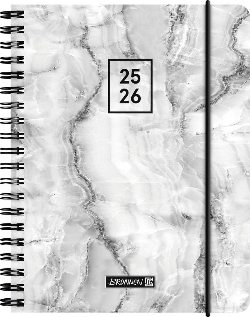 BRUNNEN Schülerkalender (2025/2026) "Grey Marble", 2 Seiten = 1 Woche, A6, 208 Seiten, PP-Umschlag, grau