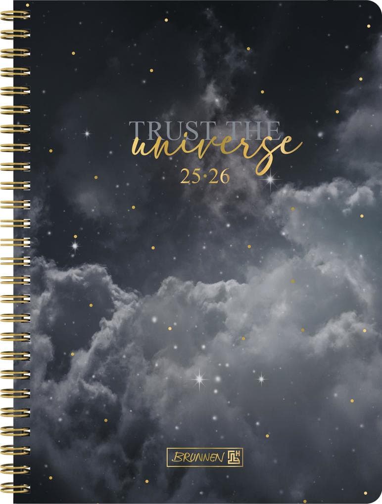 BRUNNEN Schülerkalender Style (2025/2026) "Clouds", 2 Seiten = 1 Woche, A5, 160 Seiten, PP-Umschlag, grau
