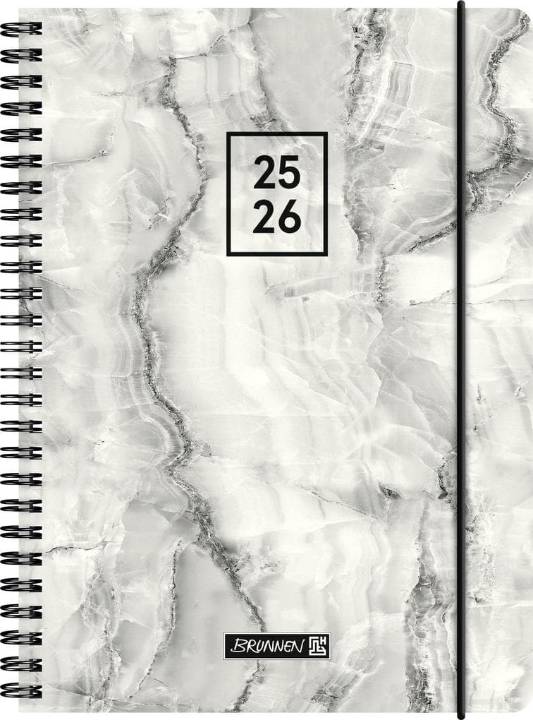 BRUNNEN Schülerkalender (2025/2026) "Grey Marble", 2 Seiten = 1 Woche, A5, 208 Seiten, PP-Umschlag, grau