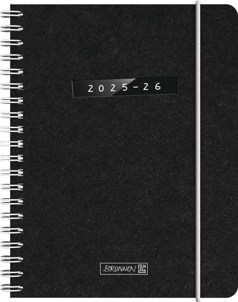 BRUNNEN Schülerkalender (2025/2026) "Monochrome", 2 Seiten = 1 Woche, A6, 208 Seiten, Naturkarton-Umschlag, schwarz