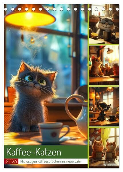 Kaffee-Katzen (Tischkalender 2026 DIN A5 hoch), CALVENDO Monatskalender