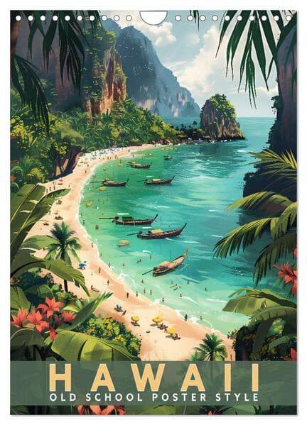 Hawaii - Old School Poster Style (Wandkalender 2026 DIN A4 hoch), CALVENDO Monatskalender