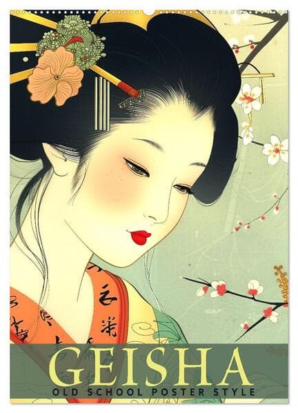 Geisha - Old School Poster Style (Wandkalender 2026 DIN A2 hoch), CALVENDO Monatskalender