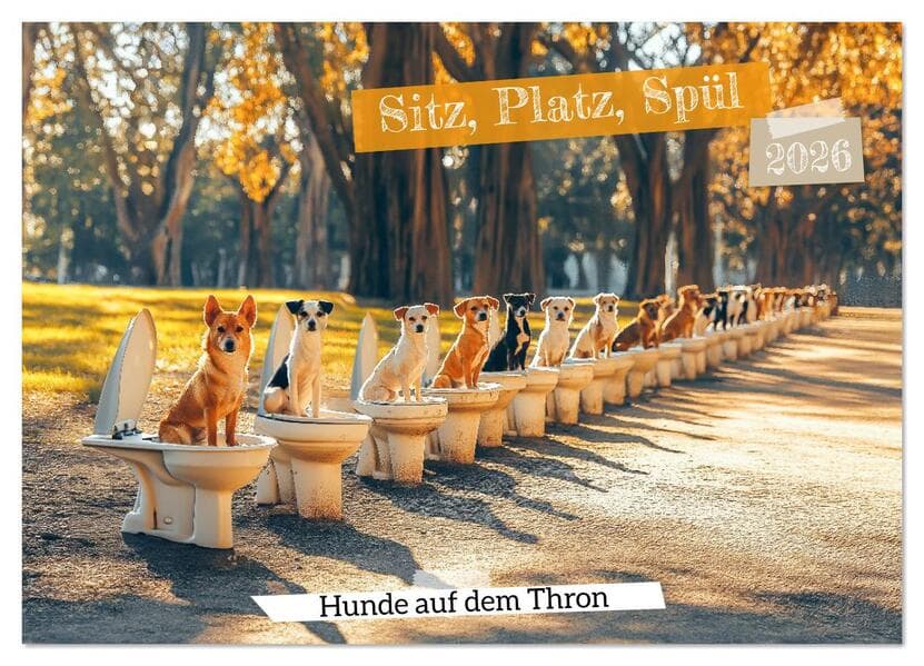 Sitz, Platz, Spül - Hunde auf dem Thron (Wandkalender 2026 DIN A4 quer), CALVENDO Monatskalender